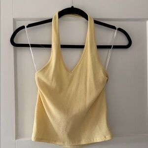 American Eagle Outfitters Yellow Ribbed Halter Tank Top